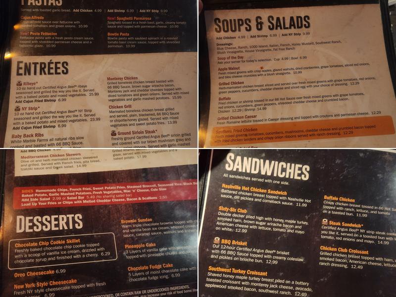 Sixty Six Grill and Taphouse Menu