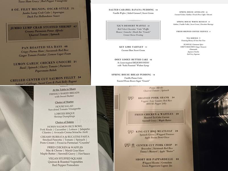 Spring House Restaurant, Kitchen & Bar Menu