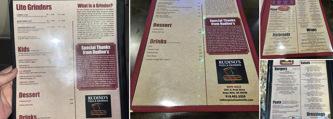 Rudino's Pizza and Grinders Menu
