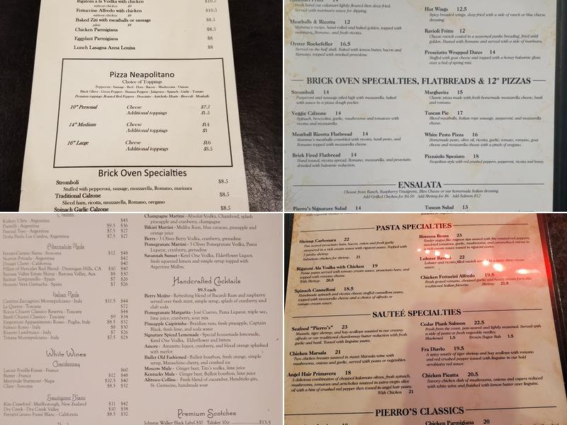 Pierro's Italian Bistro Menu