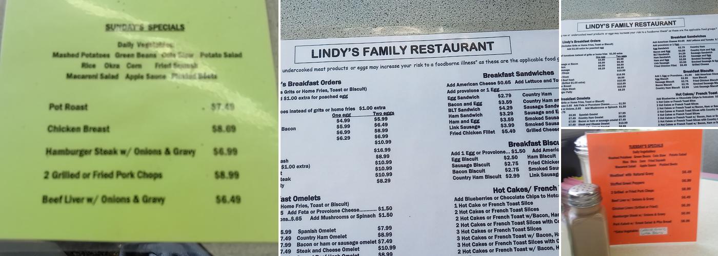 Lindy's Restaurant Menu