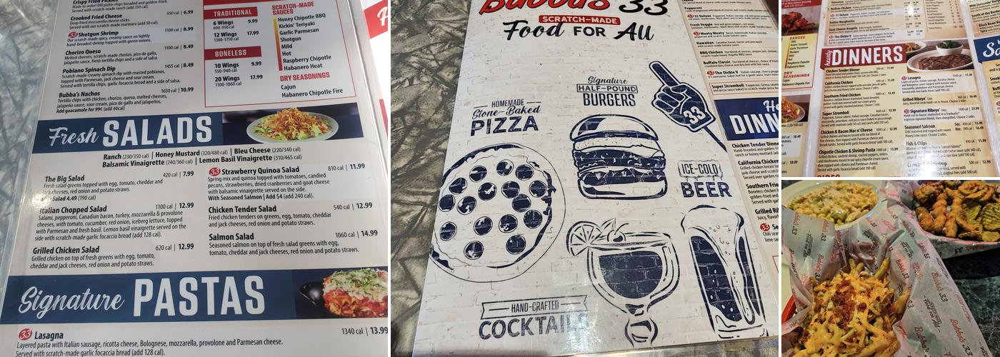 Bubba's 33 Menu