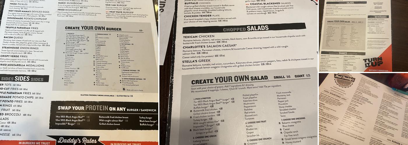 Bad Daddy's Burger Bar Menu
