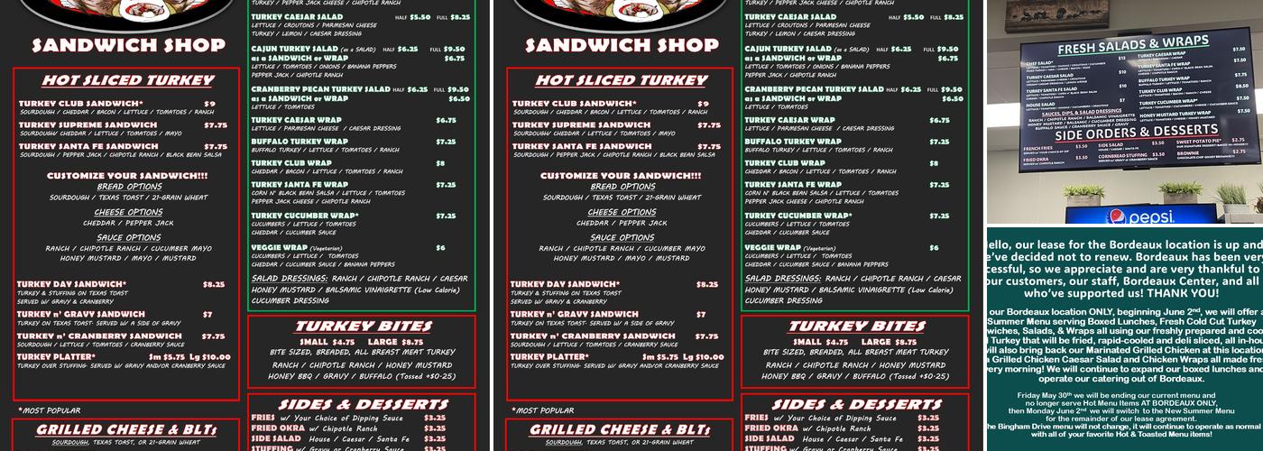 The Fried Turkey Sandwich Shop Menu