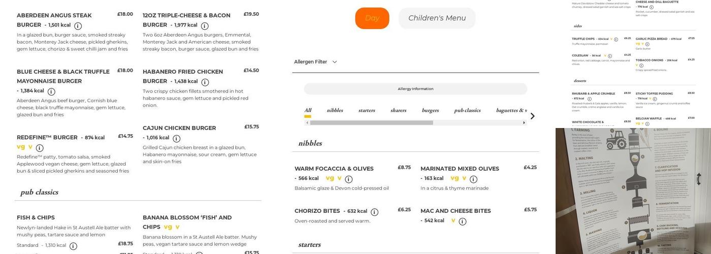 St Austell Brewery Visitor Centre & Hicks Bar Menu