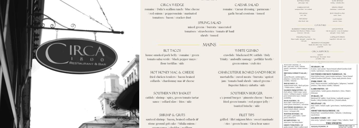 Circa 1800 Menu