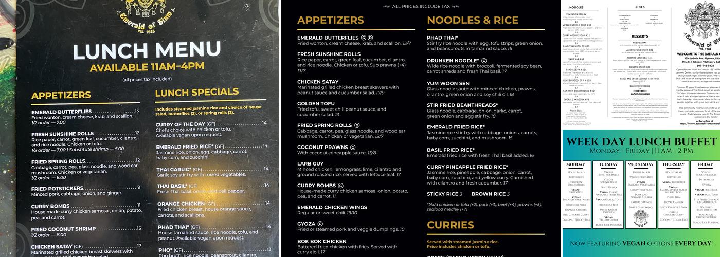 The Emerald of Siam Thai Restaurant and Lounge Menu