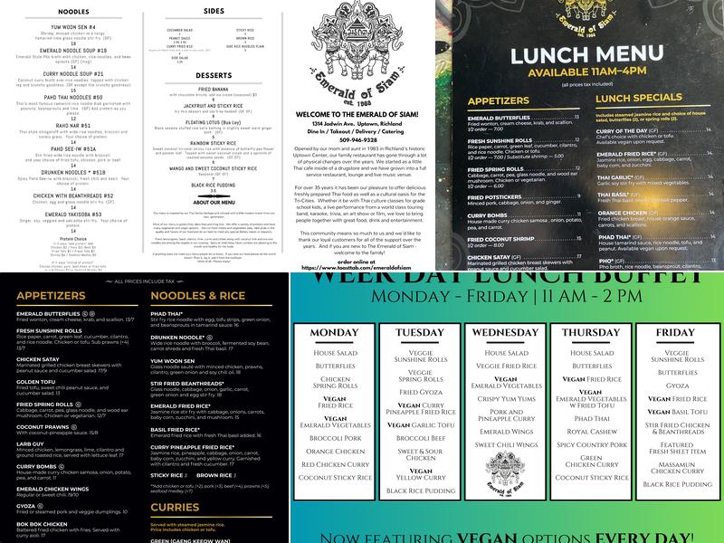 The Emerald of Siam Thai Restaurant and Lounge Menu