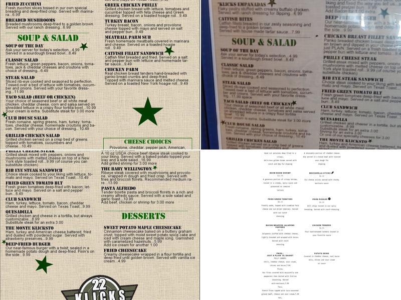 22 Klicks Bar and Grill Menu