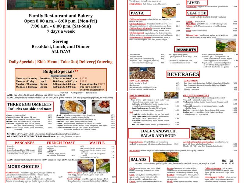 The Magnolia Grille Menu
