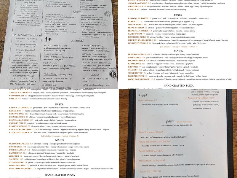 Bocci Trattoria & Pizzeria Menu