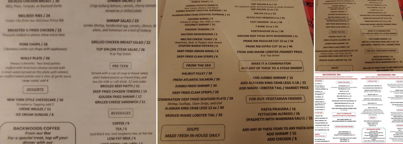 Backwoods Inn Menu