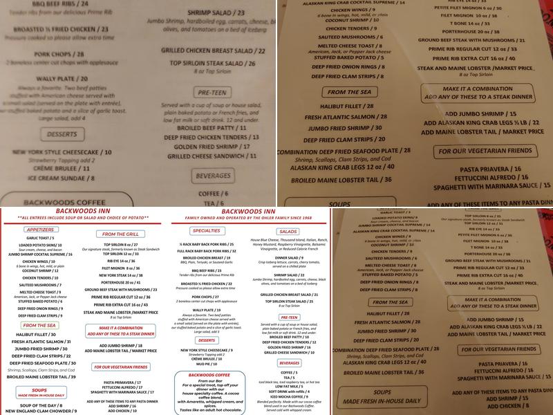 Backwoods Inn Menu