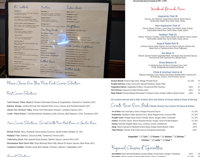 Nazara Indian Bistro Menu