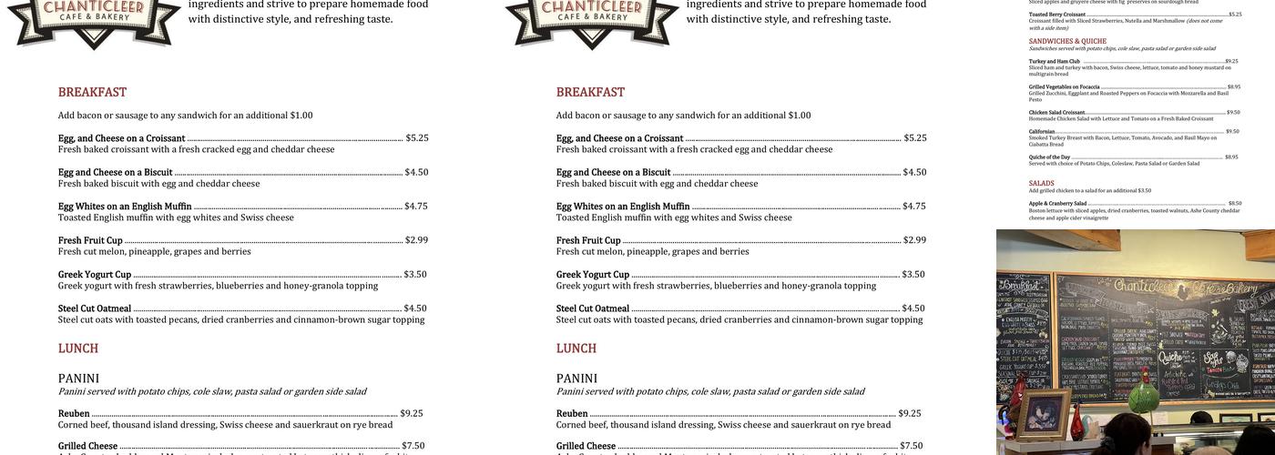 Chanticleer Cafe & Bakery Menu