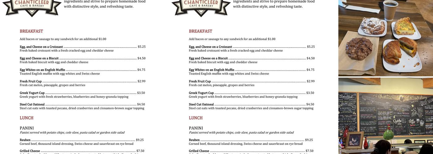 Chanticleer Cafe & Bakery Menu