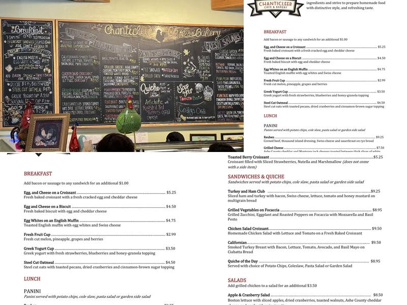 Chanticleer Cafe & Bakery Menu