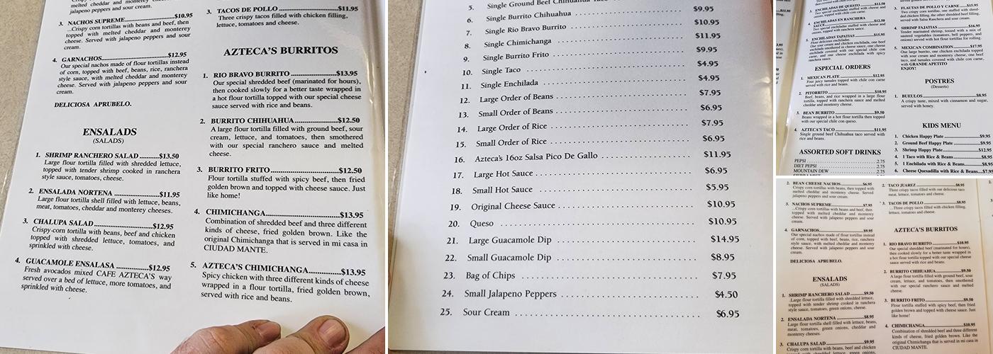 Cafe Azteca Menu