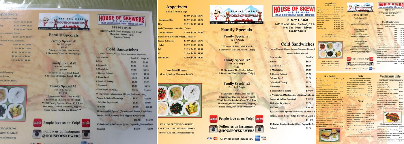 House of Skewers Menu