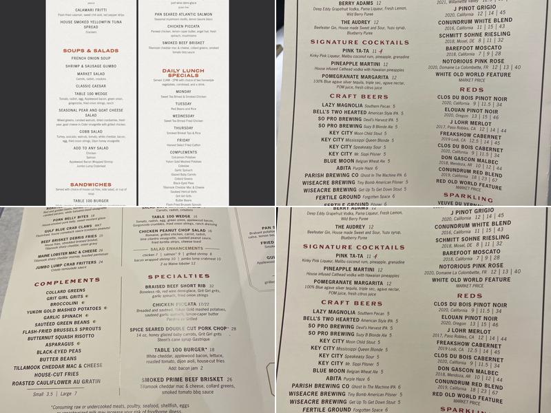 Table 100 Menu
