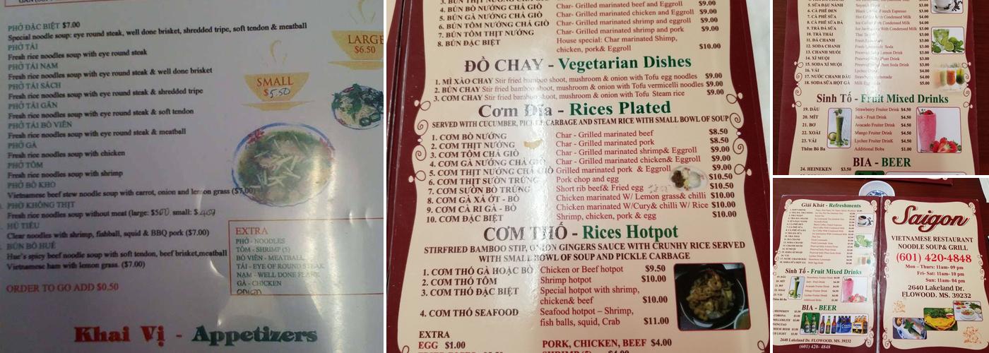 Saigon Restaurant Menu