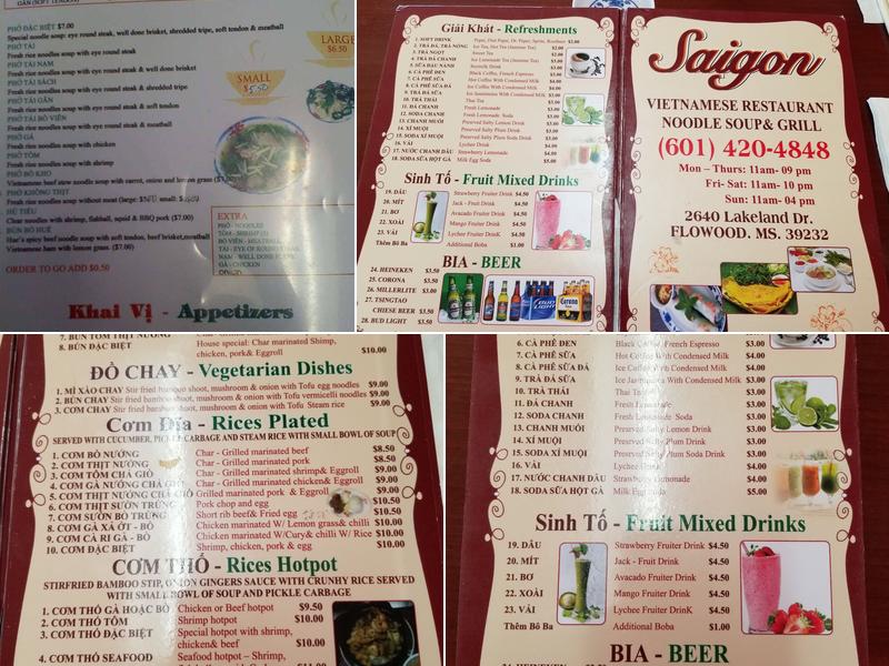 Saigon Restaurant Menu