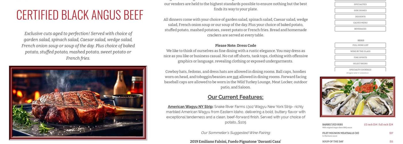 Angus Barn Menu