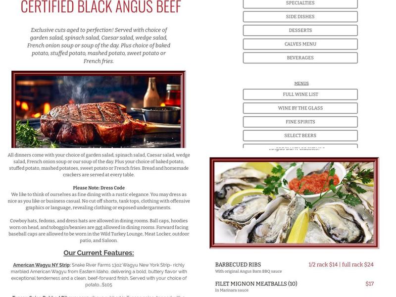 Angus Barn Menu