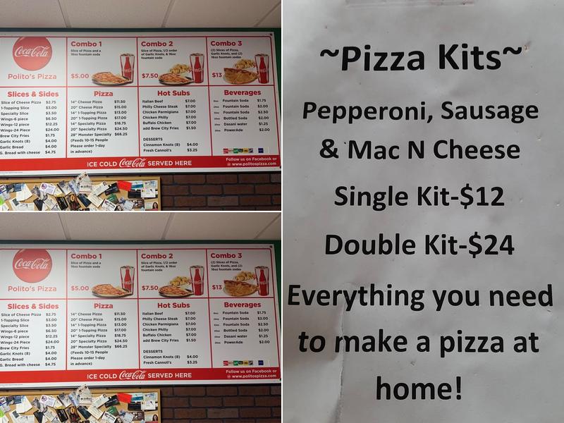 Politos Pizza Menu