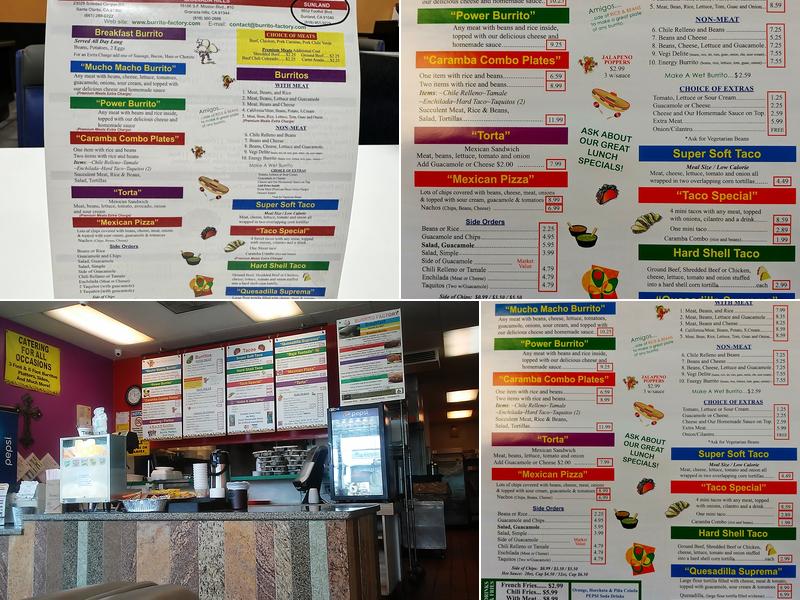 Burrito Factory Menu