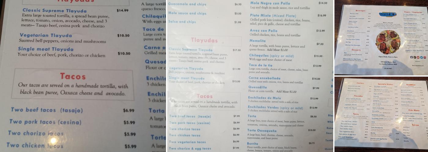 Tlayuda L.A. Restaurant Menu