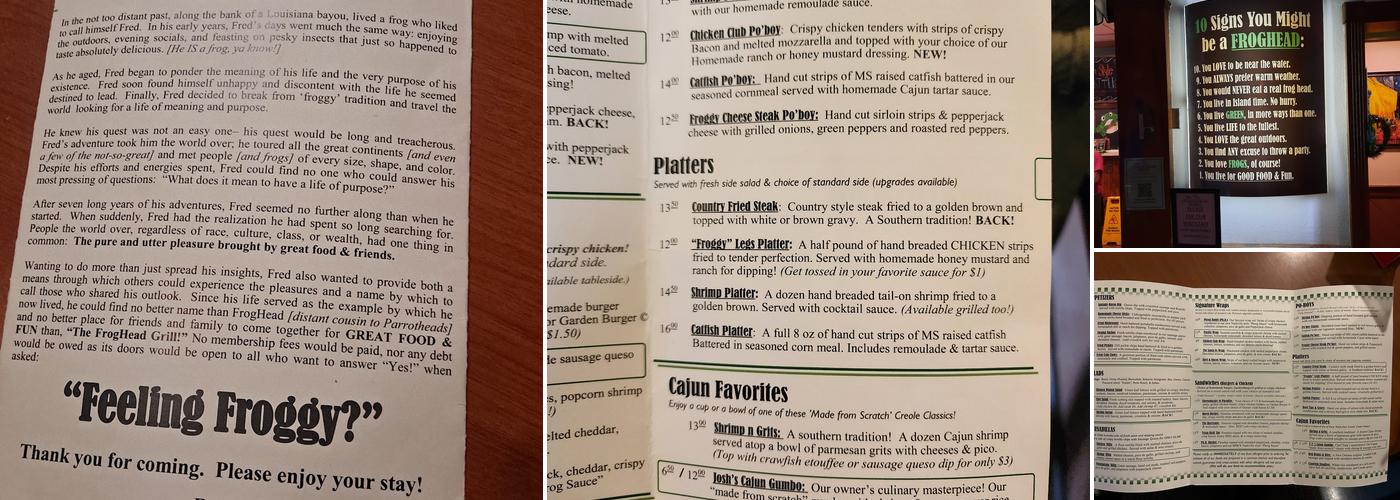 The Froghead Grill Menu