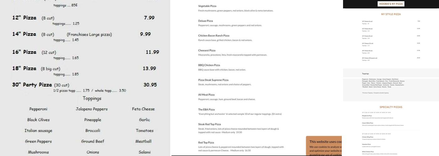 Hoobie's NY Pizza Menu