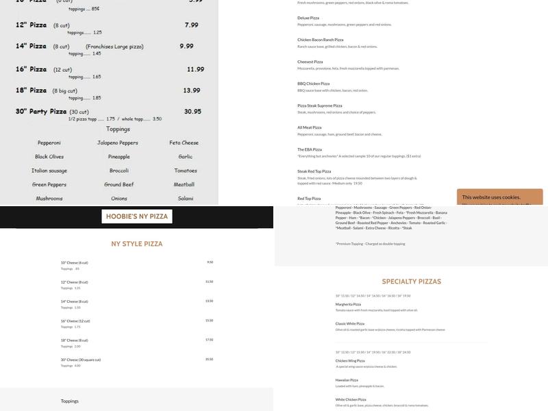 Hoobie's NY Pizza Menu