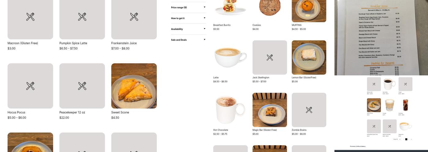 Provision Coffee & Bakery Menu