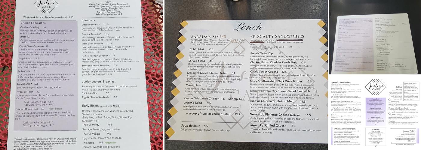 Jester's Café Menu