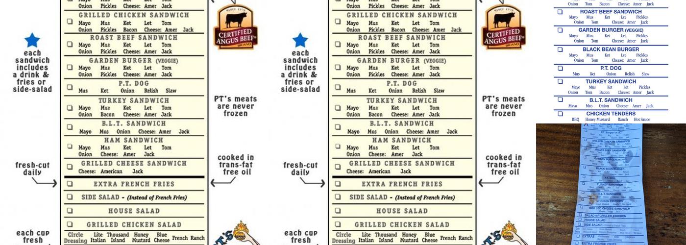 P T's Olde Fashioned Grille Menu