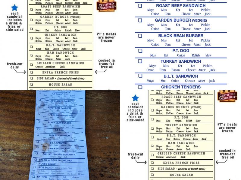 P T's Olde Fashioned Grille Menu