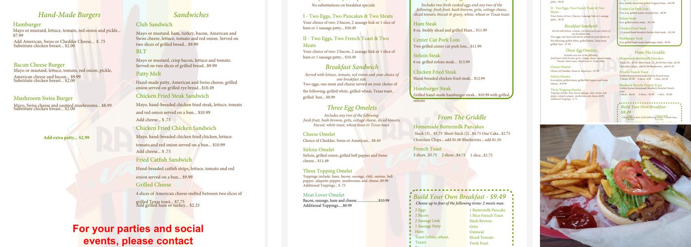 Ray's Cafe Menu