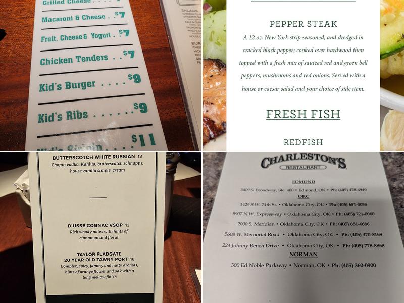 Charleston's Restaurant Menu
