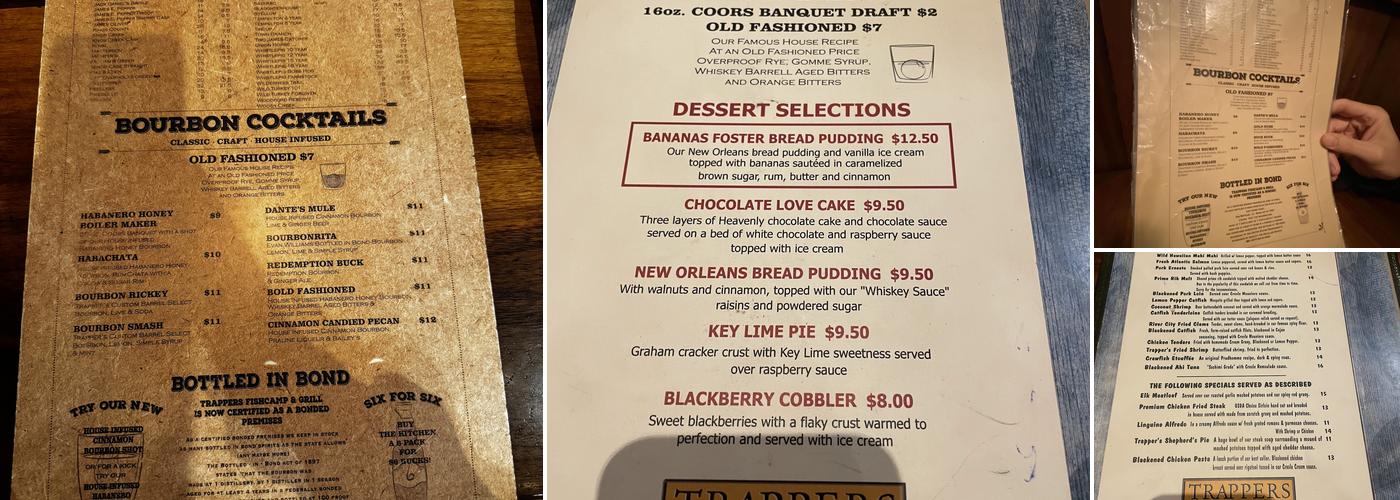 Trapper's Fishcamp & Grill Menu