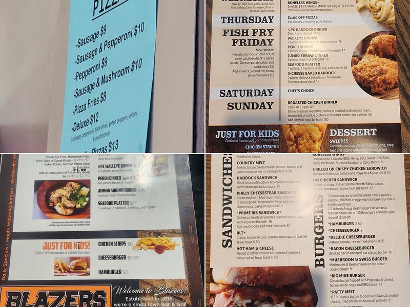 Blazers Bar & Grill Menu
