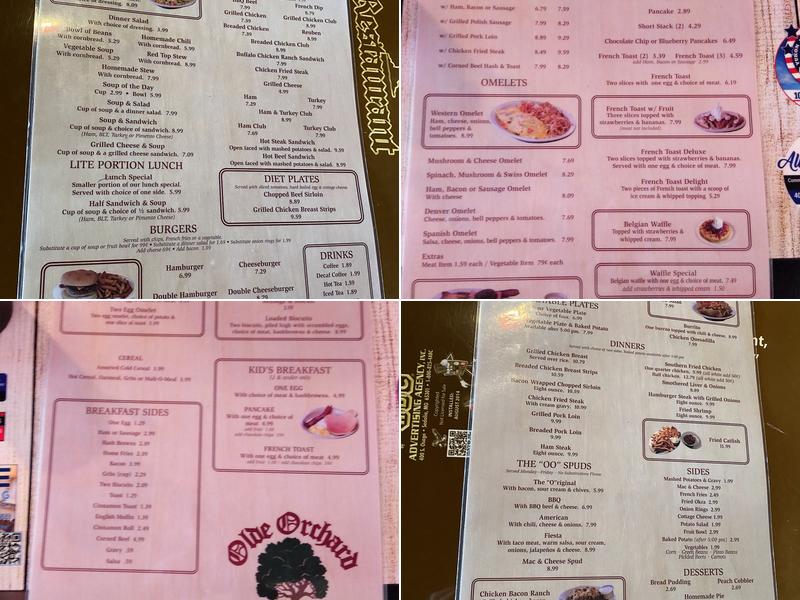 Olde Orchard Restaurant Menu