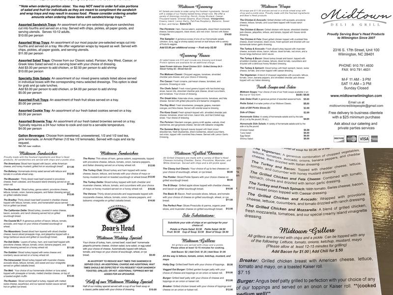 Midtown Deli & Grill, INC. Menu
