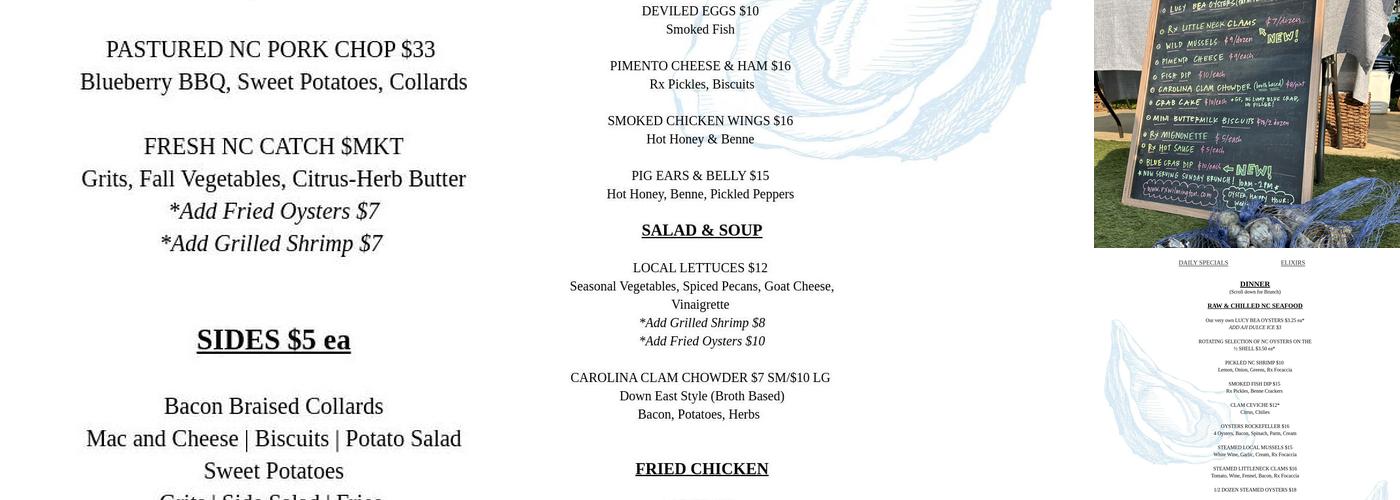 Rx Chicken and Oysters Menu