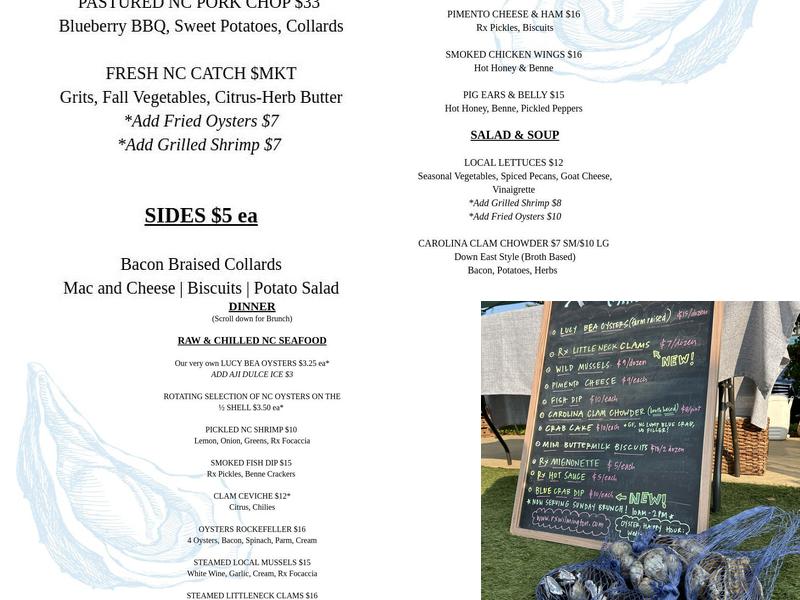 Rx Chicken and Oysters Menu