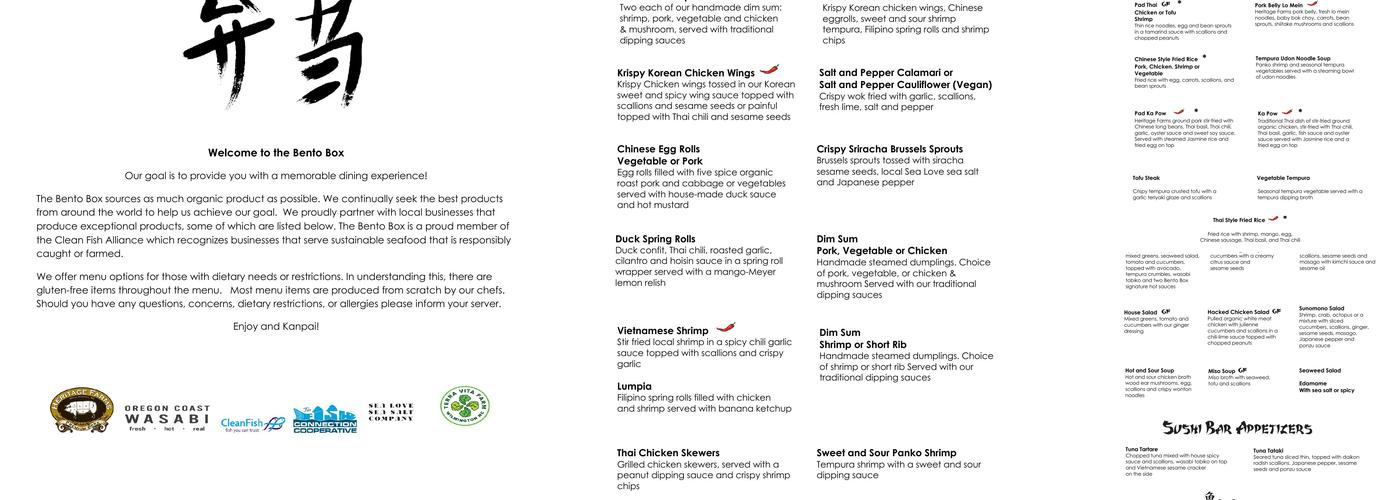 The Bento Box Sushi Bar and Asian Kitchen Menu
