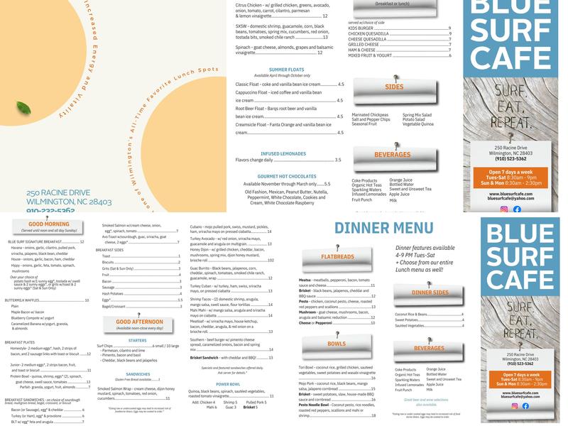 Blue Surf Café Menu