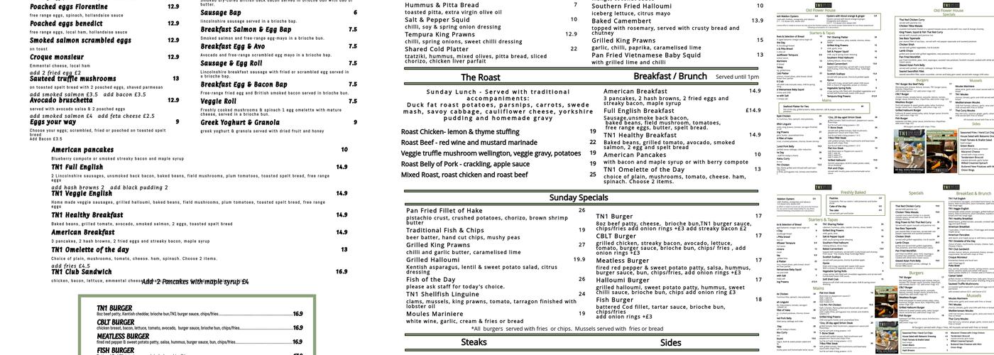 TN1 Bar and Kitchen Menu