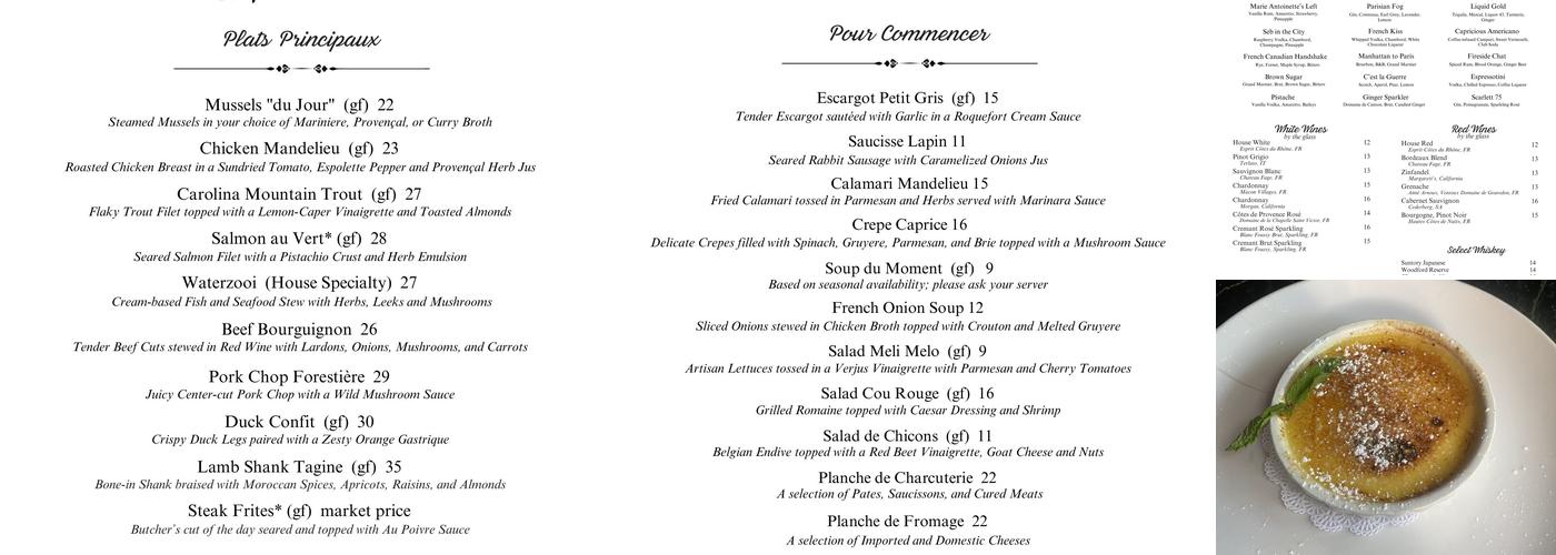 Caprice bistro Menu